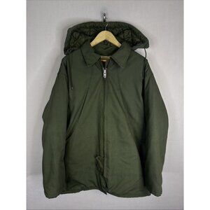 Vintage Work King Men 52 Hooded Canvas Jacket Sherpa Lined Green Canada 2XL
